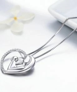Onlineamericanstore Luxury 925 Sterling Silver Deep Love Of Parents Heart CZ Pendant Necklaces For Women Authentic Jewelry