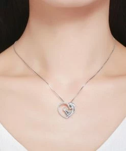 Onlineamericanstore Luxury 925 Sterling Silver Deep Love Of Parents Heart CZ Pendant Necklaces For Women Authentic Jewelry