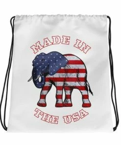 SugarNSpiceDesignsUS Made In The USA Elephant American Flag Political Or Patriotic Drawstring Tote Bag 15" X 17" Gym Bag Accessories