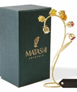 Matashi Best Ever Parent's Day Gift - Crystal Flower Tabletop Ornament Floral Arrangement | Elegant Home Or Office Décor | Intricate Stem And Petal Details | (Silver, Pink & Purple Crystals)