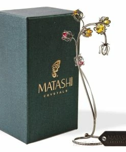 Matashi Best Ever Parent's Day Gift - Crystal Flower Tabletop Ornament Floral Arrangement | Elegant Home Or Office Décor | Intricate Stem And Petal Details | (Silver, Pink & Purple Crystals)