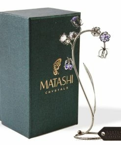 Matashi Best Ever Parent's Day Gift - Crystal Flower Tabletop Ornament Floral Arrangement | Elegant Home Or Office Décor | Intricate Stem And Petal Details | (Silver, Pink & Purple Crystals)