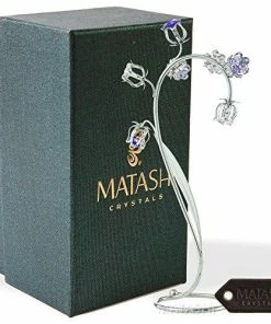 Matashi Best Ever Parent's Day Gift - Crystal Flower Tabletop Ornament Floral Arrangement | Elegant Home Or Office Décor | Intricate Stem And Petal Details | (Silver, Pink & Purple Crystals)