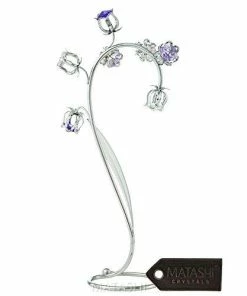 Matashi Best Ever Parent's Day Gift - Crystal Flower Tabletop Ornament Floral Arrangement | Elegant Home Or Office Décor | Intricate Stem And Petal Details | (Silver, Pink & Purple Crystals)