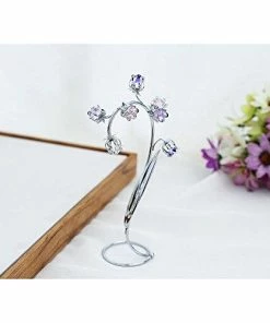 Matashi Best Ever Parent's Day Gift - Crystal Flower Tabletop Ornament Floral Arrangement | Elegant Home Or Office Décor | Intricate Stem And Petal Details | (Silver, Pink & Purple Crystals)