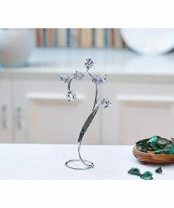 Matashi Best Ever Parent's Day Gift - Crystal Flower Tabletop Ornament Floral Arrangement | Elegant Home Or Office Décor | Intricate Stem And Petal Details | (Silver, Pink & Purple Crystals)