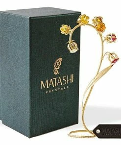 Matashi Best Ever Parent's Day Gift - Crystal Flower Tabletop Ornament Floral Arrangement | Elegant Home Or Office Décor | Intricate Stem And Petal Details | (Silver, Pink & Purple Crystals)
