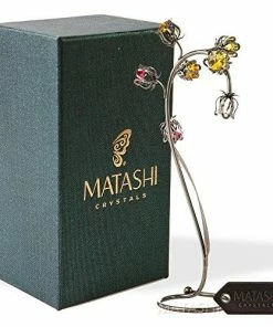 Matashi Best Ever Parent's Day Gift - Crystal Flower Tabletop Ornament Floral Arrangement | Elegant Home Or Office Décor | Intricate Stem And Petal Details | (Silver, Pink & Purple Crystals)