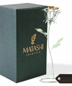 Gift Collection Matashi Parent's Day Gift - Chrome Plated Silver Rose Crystal Studded “Loving Flower Ornament”, Within Luxury Gift Box, By Great Gift Idea