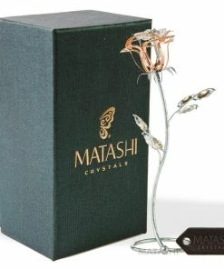 Gift Collection Matashi Parent's Day Gift - Chrome Plated Silver Rose Crystal Studded “Loving Flower Ornament”, Within Luxury Gift Box, By Great Gift Idea