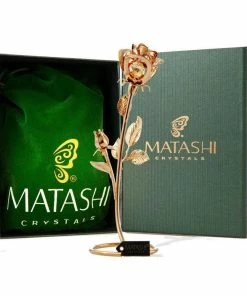 Gift Collection Matashi Parent's Day Gift - Chrome Plated Silver Rose Crystal Studded “Loving Flower Ornament”, Within Luxury Gift Box, By Great Gift Idea