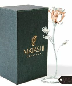 Gift Collection Matashi Parent's Day Gift - Chrome Plated Silver Rose Crystal Studded “Loving Flower Ornament”, Within Luxury Gift Box, By Great Gift Idea