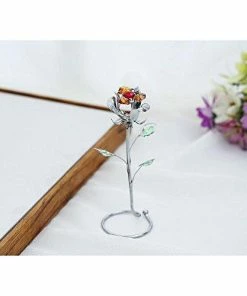 Gift Collection Matashi Parent's Day Gift - Chrome Plated Silver Rose Crystal Studded “Loving Flower Ornament”, Within Luxury Gift Box, By Great Gift Idea