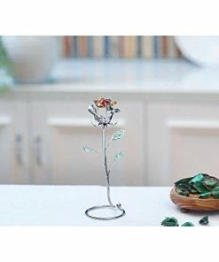 Gift Collection Matashi Parent's Day Gift - Chrome Plated Silver Rose Crystal Studded “Loving Flower Ornament”, Within Luxury Gift Box, By Great Gift Idea