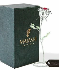 Gift Collection Matashi Parent's Day Gift - Chrome Plated Silver Rose Crystal Studded “Loving Flower Ornament”, Within Luxury Gift Box, By Great Gift Idea