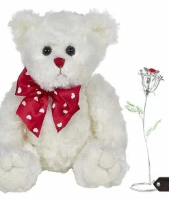 Matashi Parent's Day Gift -Rose Flower Tabletop Ornament W/Clear Crystals, Long-Stem, Metal Decorative Home Décor | Elegant Craftsmanship (Single Rose Large, Silver With Red Crystals)