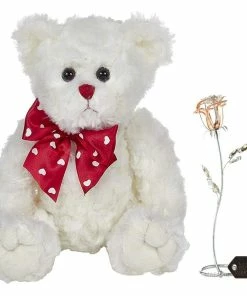 Matashi Parent's Day Gift -Rose Flower Tabletop Ornament W/Clear Crystals, Long-Stem, Metal Decorative Home Décor | Elegant Craftsmanship (Single Rose Large, Silver With Red Crystals)