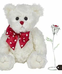 Matashi Parent's Day Gift -Rose Flower Tabletop Ornament W/Clear Crystals, Long-Stem, Metal Decorative Home Décor | Elegant Craftsmanship (Single Rose Large, Silver With Red Crystals)