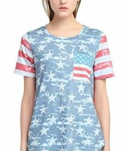 MCieloLuna Women's Casual T-Shirt - USA Flag Printed Summer Top Women Clothing