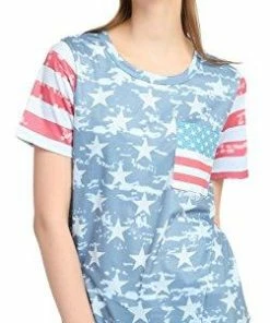 MCieloLuna Women's Casual T-Shirt - USA Flag Printed Summer Top Women Clothing
