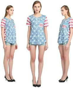 MCieloLuna Women's Casual T-Shirt - USA Flag Printed Summer Top Women Clothing