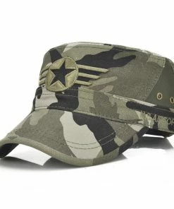 Kocricta Zlq Store Men Military Hat Adjustable Flat Top Caps Summer Male US Washed Cotton Twill Army Cap Camouflage Kepi Military Clothing & Accessories