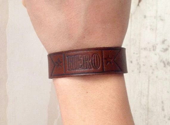 TruthTreasuresMil Mens Leather Bracelet, Military Bracelet, Hero Stamped On Front, Military Gift, Leather Wristband, Groomsman Gift, Handmade Leather, USA Clothing Accessories 4 TruthTreasuresMil Mens Leather Bracelet, Military Bracelet, Hero Stamped On Front, Military Gift, Leather Wristband, Groomsman Gift, Handmade Leather, USA Clothing Accessories