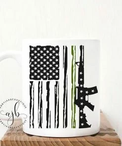 AbbyJaxBeauxtique Accessories Military Mug - Fathers Day Mug - Military Flag Mug - Military Green Flag Mug - American Flag Mug - Rifle Mug - Flag Mug - Solider Mug - Dad