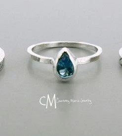 Courtneymariejewelry Accessories Mothers Ring Set - Stackable Name Rings - Stackable Birthstone Ring - Silver Stacking Rings - Pear Shape Stone - Push Present