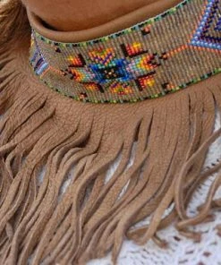 The American Store Native American Beaded Necklace, Beaded Choker, Tribal Necklace, Fringed Beaded Choker, Native American Beadwork Native American Collection