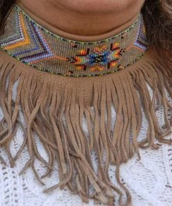 The American Store Native American Beaded Necklace, Beaded Choker, Tribal Necklace, Fringed Beaded Choker, Native American Beadwork Native American Collection