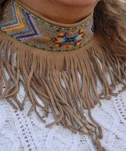 The American Store Native American Beaded Necklace, Beaded Choker, Tribal Necklace, Fringed Beaded Choker, Native American Beadwork Native American Collection