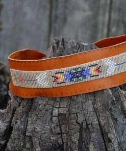 HollyHawkDesigns Native American Collection Native American Beaded Necklace, Small Beaded Choker, Tribal Necklace, Fringed Choker, Native American Beadwork, Rust Leather Beaded Choker