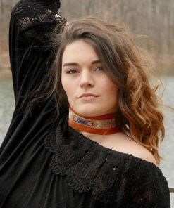 HollyHawkDesigns Native American Collection Native American Beaded Necklace, Small Beaded Choker, Tribal Necklace, Fringed Choker, Native American Beadwork, Rust Leather Beaded Choker