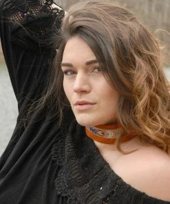 HollyHawkDesigns Native American Collection Native American Beaded Necklace, Small Beaded Choker, Tribal Necklace, Fringed Choker, Native American Beadwork, Rust Leather Beaded Choker