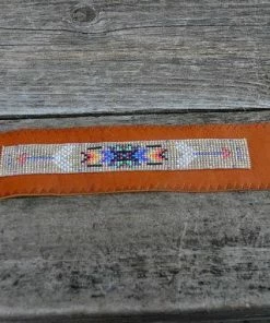 HollyHawkDesigns Native American Collection Native American Beaded Necklace, Small Beaded Choker, Tribal Necklace, Fringed Choker, Native American Beadwork, Rust Leather Beaded Choker