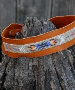 HollyHawkDesigns Native American Collection Native American Beaded Necklace, Small Beaded Choker, Tribal Necklace, Fringed Choker, Native American Beadwork, Rust Leather Beaded Choker