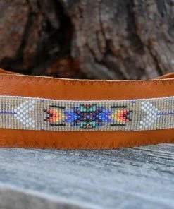HollyHawkDesigns Native American Collection Native American Beaded Necklace, Small Beaded Choker, Tribal Necklace, Fringed Choker, Native American Beadwork, Rust Leather Beaded Choker