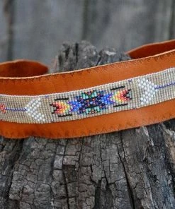 HollyHawkDesigns Native American Collection Native American Beaded Necklace, Small Beaded Choker, Tribal Necklace, Fringed Choker, Native American Beadwork, Rust Leather Beaded Choker