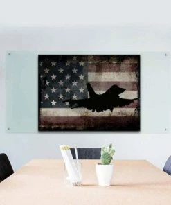 The American Store Wall Decor & Art Navy Army Fighter Pilot #2 - Jet - Military Art- Rustic American Flag- Patriotic Wall Art- Airplane- Navy Pilot Wall Decor-
