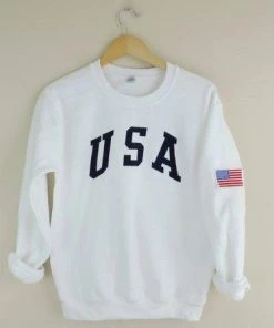 WildKardVintage Mens Clothing New Retro USA Navy Ink Crewneck Sweatshirt With American Flag Patch // Size S-3XL