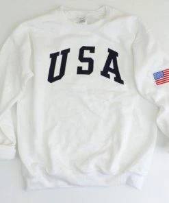 WildKardVintage Mens Clothing New Retro USA Navy Ink Crewneck Sweatshirt With American Flag Patch // Size S-3XL