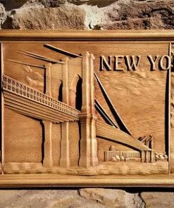 The American Store American Vintage Collection New York Wood Carving Wall Hanging Home Decor Woodwork Art Housewarming Gift Landscape Rustic Room Wall Decor American Picture Liberty