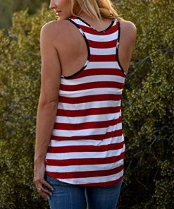 Newchoice Women's Stars And Stripes Sleeveless Racerback American Flag Tank Top Tunic With Pocket