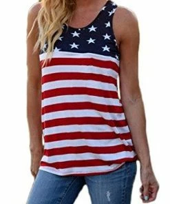 Newchoice Women's Stars And Stripes Sleeveless Racerback American Flag Tank Top Tunic With Pocket