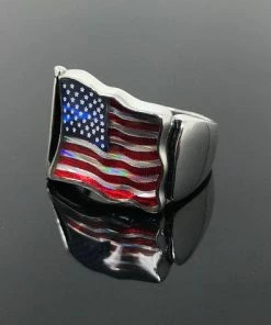 USAKARSILVER Newly Designed Handmade 925k Sterling Silver American Flag Enameled Men's Ring Waved Shape -Outstanding Gift