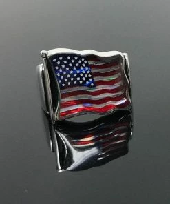 USAKARSILVER Newly Designed Handmade 925k Sterling Silver American Flag Enameled Men's Ring Waved Shape -Outstanding Gift
