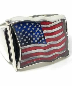 USAKARSILVER Newly Designed Handmade 925k Sterling Silver American Flag Enameled Men's Ring Waved Shape -Outstanding Gift