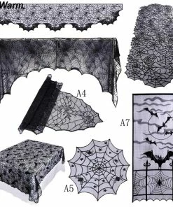 Our Warm Store Ourwarm 1 Piece Halloween Decoration Props Black Lace Spiderweb Fireplace Mantle Scarf Cover Tablecloth Festive Party Supplies Halloween Decorations
