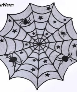 Our Warm Store Ourwarm 1 Piece Halloween Decoration Props Black Lace Spiderweb Fireplace Mantle Scarf Cover Tablecloth Festive Party Supplies Halloween Decorations